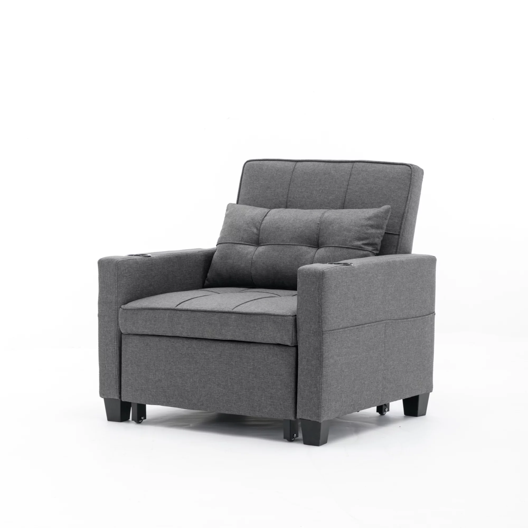 Futon Chair Bed Convertible Chair 3-in-1 Pull Out Sleeper Chair Beds with USB Ports, Armchair Bed Sleeper for Living Room (Dark Grey Linen)