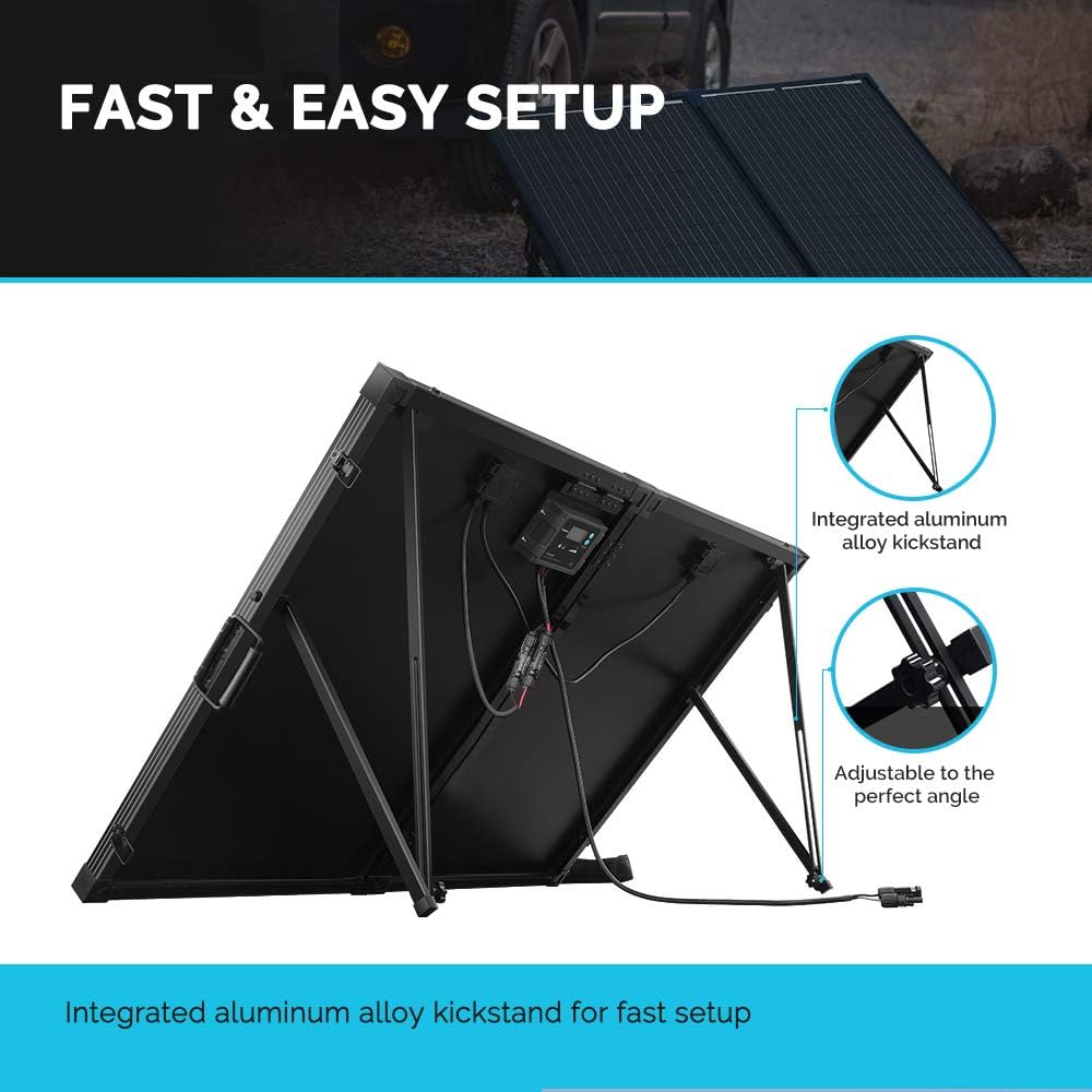 Renogy 100W 12V Monocrystalline Off Grid Portable Foldable 2pcs 50W Solar Panel Suitcase Built-In Kickstand