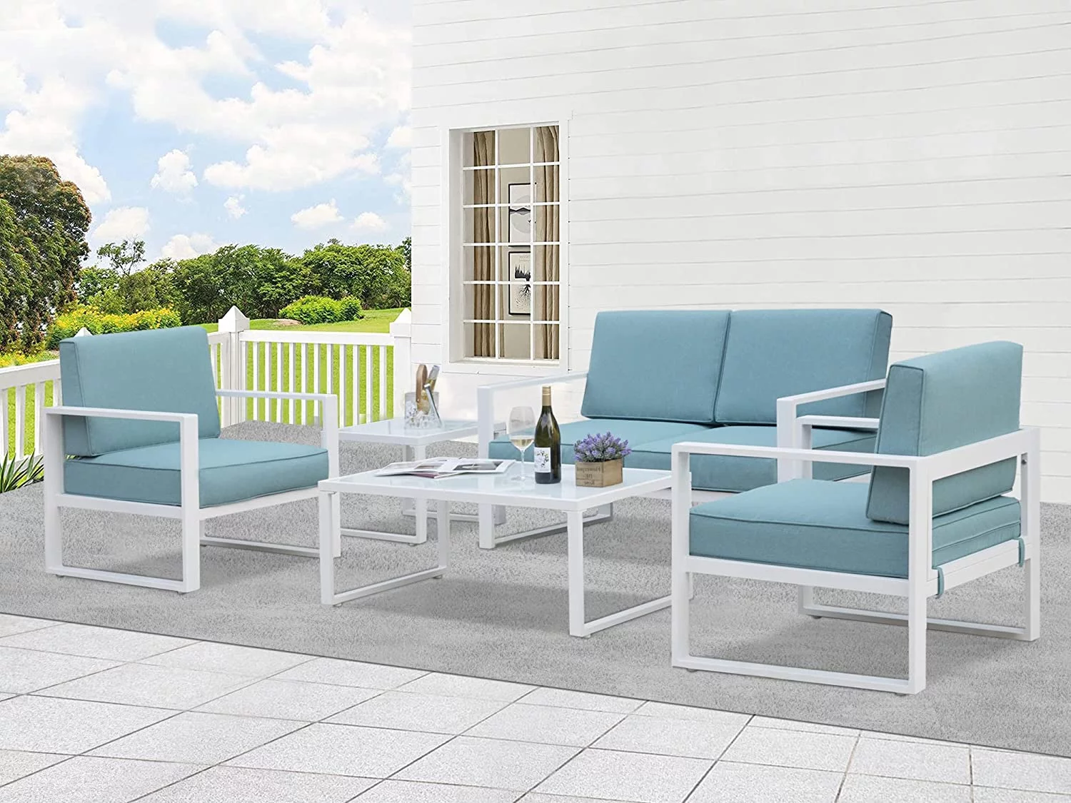 Popular Aluminum Patio Furniture Set  8 Pieces Outdoor Conversation Set All-Weather Modern Metal Couch Outdoor Sectional Sofa with Ottomans and