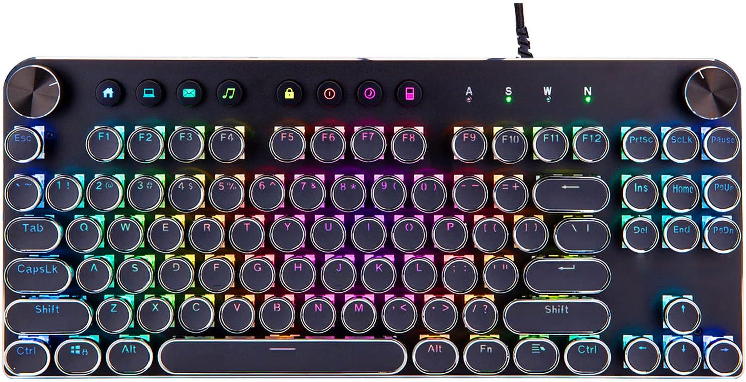 Typewriter Style Mechanical Gaming Keyboard with True RGB LED Backlight Multifunction Knobs