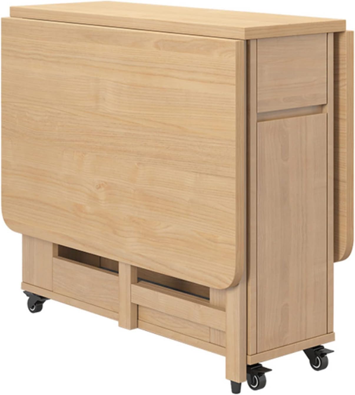 Extendable Dining Table, Solid Wood Drop Leaf Table, Folding Dining Table, Compact Dining Room Table with Storage Drawer