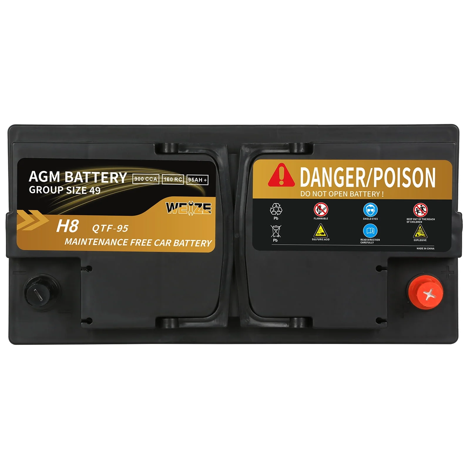 Weize Platinum AGM Automotive Battery,  Group 94R H7 Battery- 12v 80ah 140RC 850CCA, 36 Months Warranty
