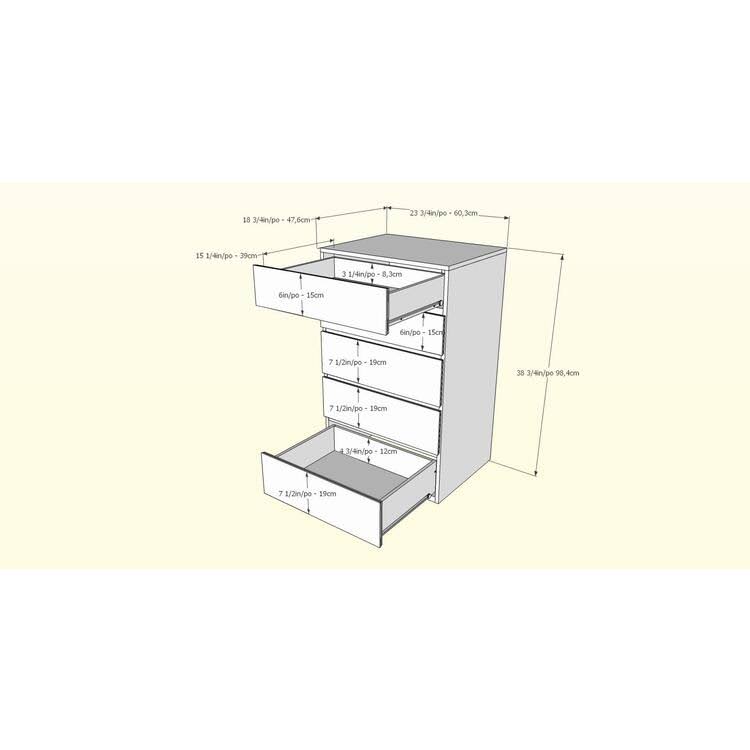 Nexera Blvd Five Drawer Chest, White, 23.75x22 x 18.75x22 x 38.75x22