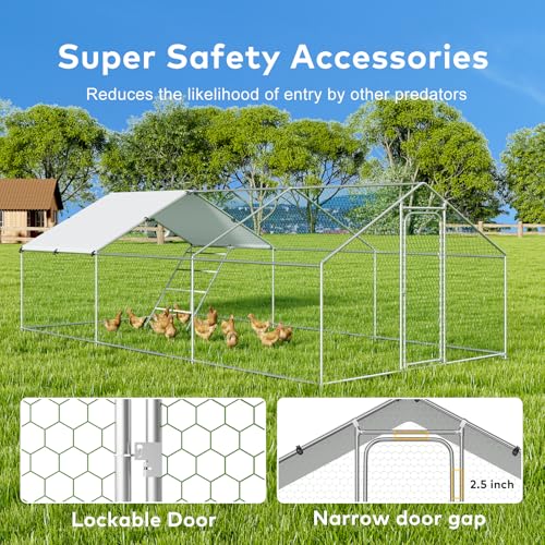 Large Metal Chicken Coop Walk-in Poultry Cage with Waterproof and UV-Resistant Cover, Outdoor Chicken Run Poultry Hen House for Backyard Farm Use