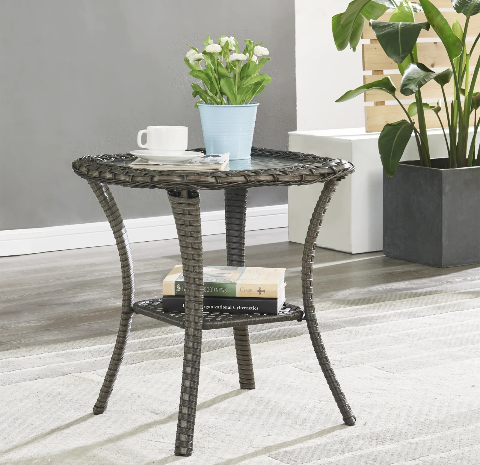 PARKWELL 3-Piece Outdoor Swivel Gliders with Side Table - Patio Wicker Bistro Furniture Set for Porch Deck Backyard