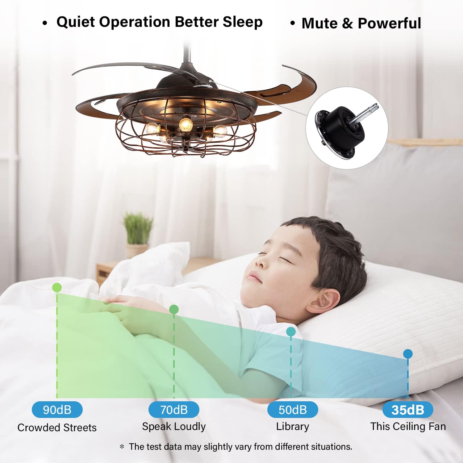 SILJOY 48 Inches Industrial Ceiling Fan with Lights, Vintage Cage Ceiling Fan with Remote Control, 6 Fan Speed