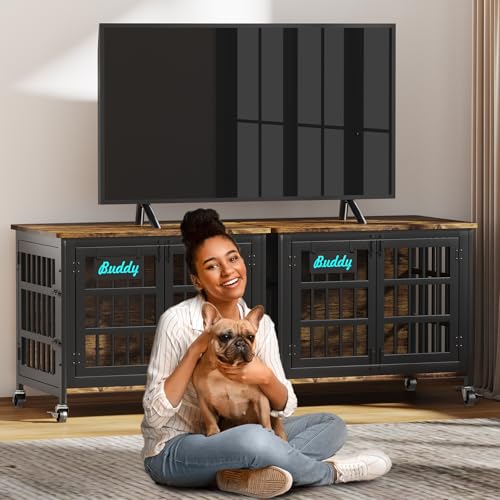 EasyCom 48"/42"/33" Dog Crate Furniture with Name Tag, Heavy Duty Dog Kennel Indoor for Large Dogs