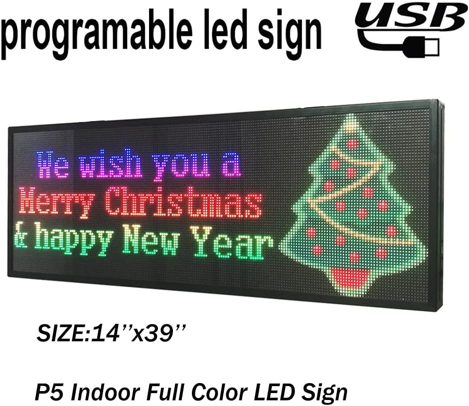 P5 39x14Indoor Full Color LED sign Programmable Scrolling Display Message Board can Edit Text,Image, Video Display Electronic Rolling for Business