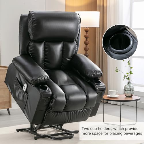 FLEXISPOT XL31 Power Lift Recliner Chair for Elderly, Electric Lift Chair with Massage & Heat, PU Leather Reclining Sofa w/Cup Holders