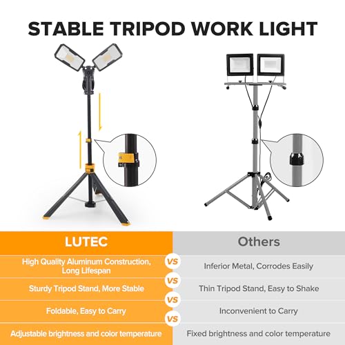 LUTEC 【Upgraded】 6290Max 11000 Lumen 92W Dimmable LED Work Light with Telescoping Tripod