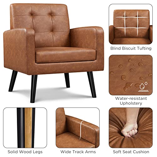 Yaheetech Mid-Century Accent Chairs, PU Leather Modern Upholstered Living Room Chair