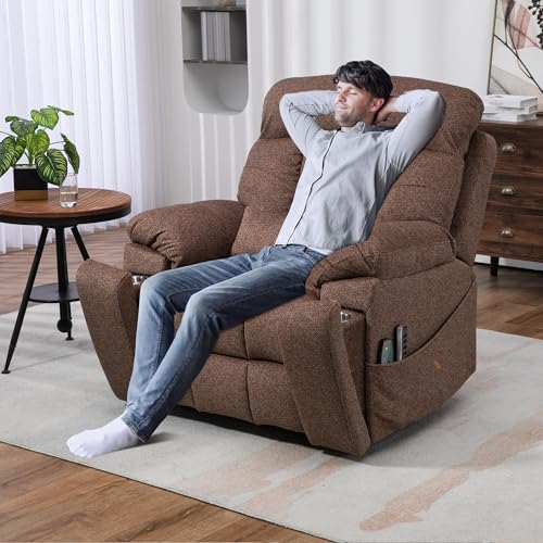 Oversized Power Lift Recliner Chair for Big Men - 400lbs Capacity with Heat, Massage, and Hidden Cup Holder