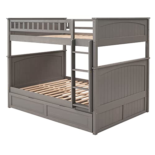 Ball & Cast Twin-Over-Twin Bunk Bed with Twin-Size Trundle and 3 Storage Stairs,Wood Bunkbed w/Full-Length Guardrails,Slat Support