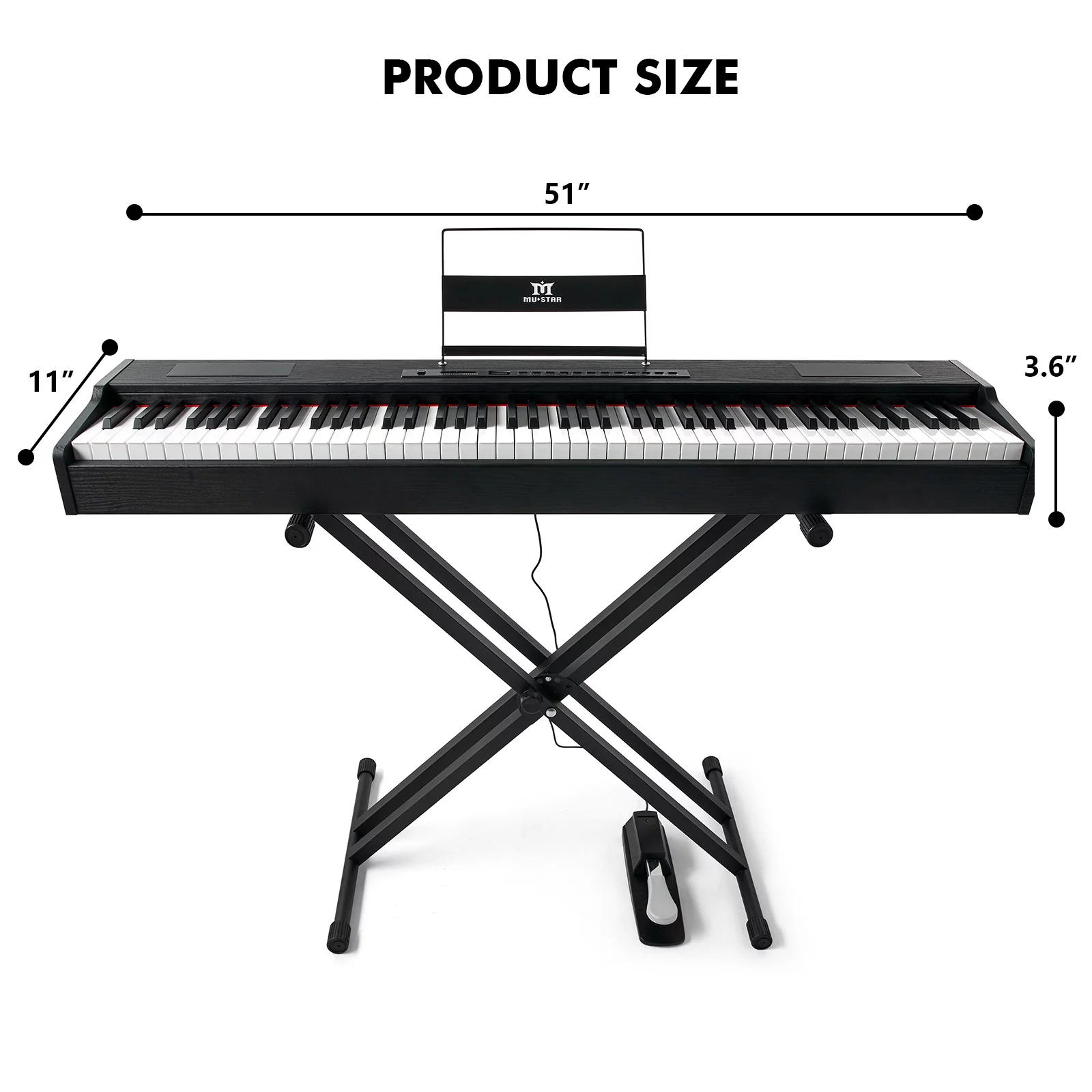 MUSTAR 88-Key Digital Piano Weighted Keyboard Hammer Action w/Stand, Bluetooth,Pedal,Bag,MDF,Black