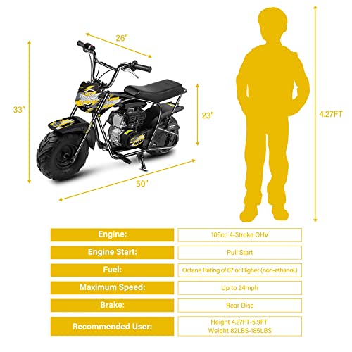 Oryxearth Mini Dirt Bike for Kids, 105CC 4-Stroke Kid Gas Powered Off-Road Pocket Pit Trail Motorcycle W/EPA Approved