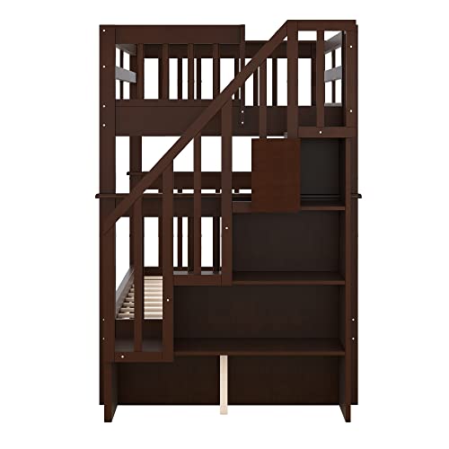 Ball & Cast Full Over Full Bunk Bed with Twin Size Trundle and Built in 4 Drawer,Wood Bunkbed w/Storage Ladder & Slat Support