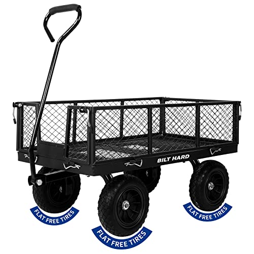 BILT HARD 880 lbs 10" Flat Free Tires Steel Garden Cart with 180° Rotating Handle and Removable Sides
