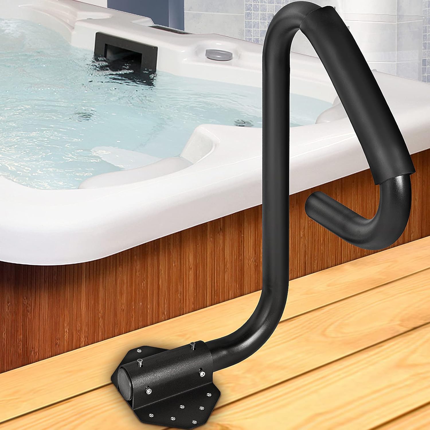 VEVOR Hot Tub Handrail 600LBS Capacity Spa Safety Rail Stationary Heavy Iron Under Mount Handrail Hot Rail with Sponge Rubber Grip Matte Design Hot