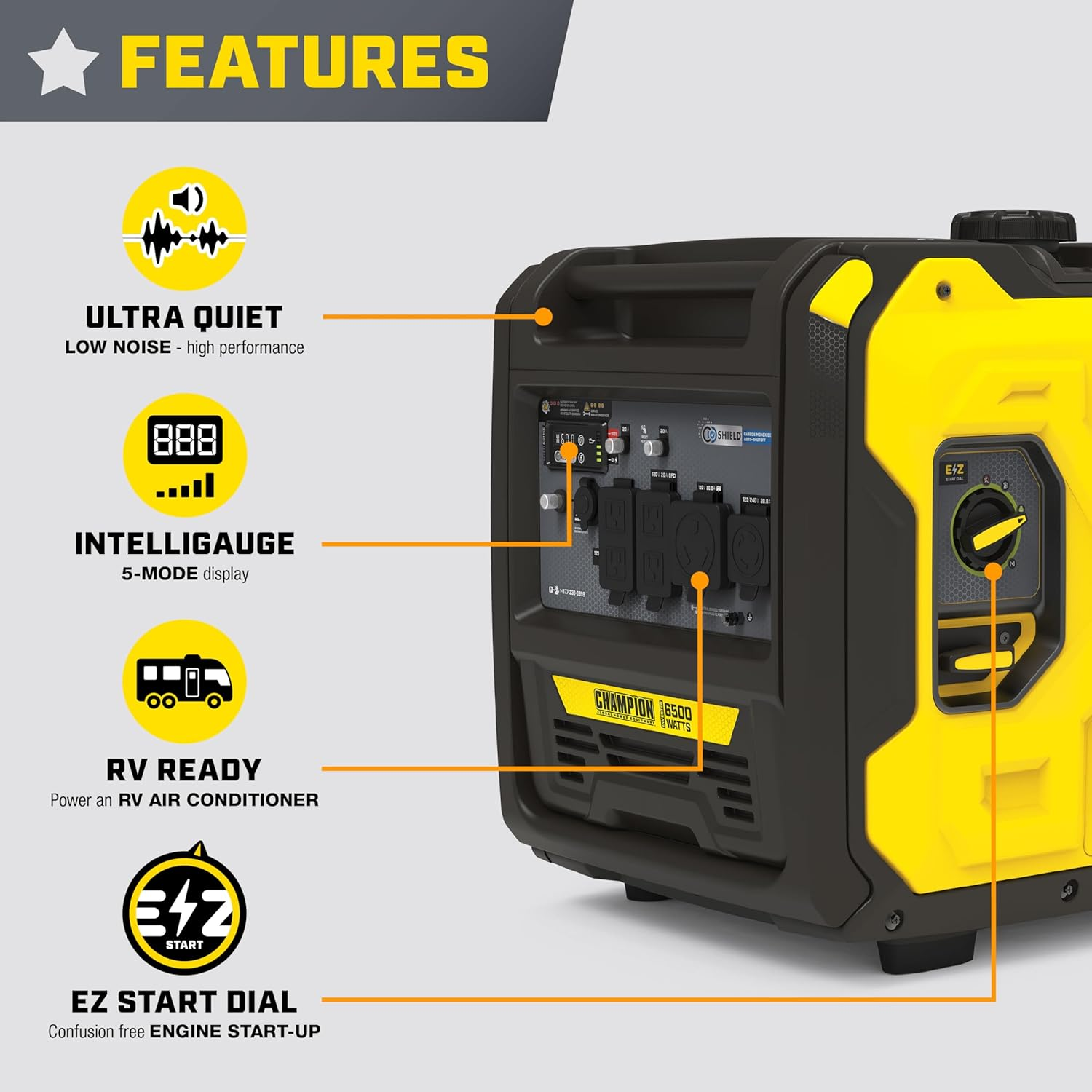 Champion Power Equipment 6500-Watt RV Ready Portable Inverter Generator with Quiet Technology and CO Shield