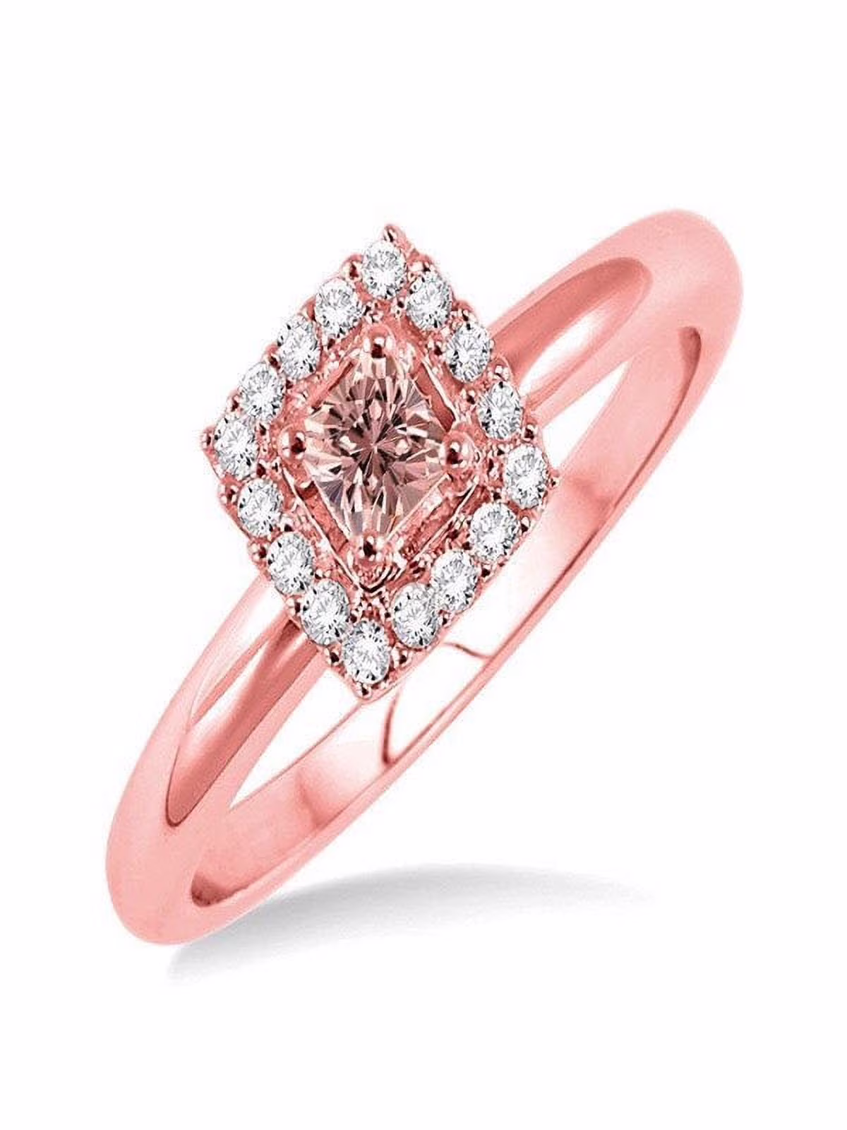 1 Carat Princess cut Morganite and Diamond Halo Engagement Ring for Women in 14k Rose Gold morganite & diamond engagement ring