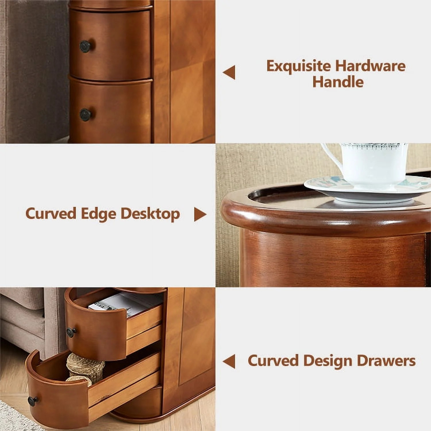 Tribesigns 2-Drawer Solid End Table, 23.6"H Wood Side Tables No Assembly Required, Living Room, Home, Brown