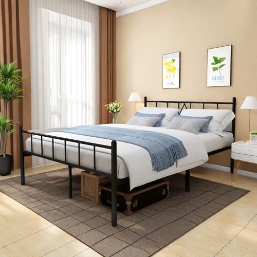 Full Size Bed Frame, 14 Inch Metal Platform Bed with Iron-Art Headboard & Footboard, Classic Bed Frame with Heavy Duty Metal Slats Support