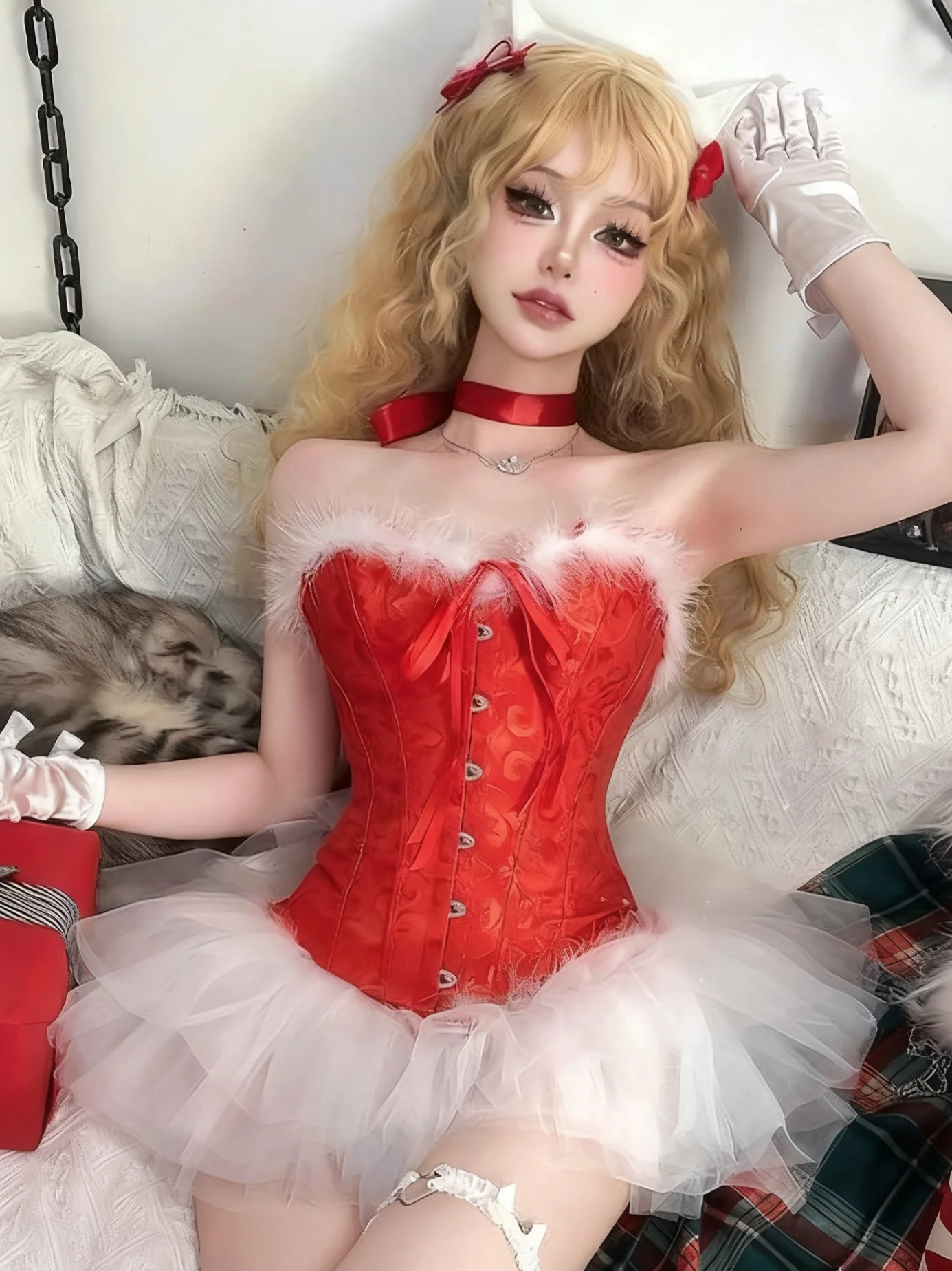 'Icy Bloom' Christmas Strapless Two-Piece Skirt Set