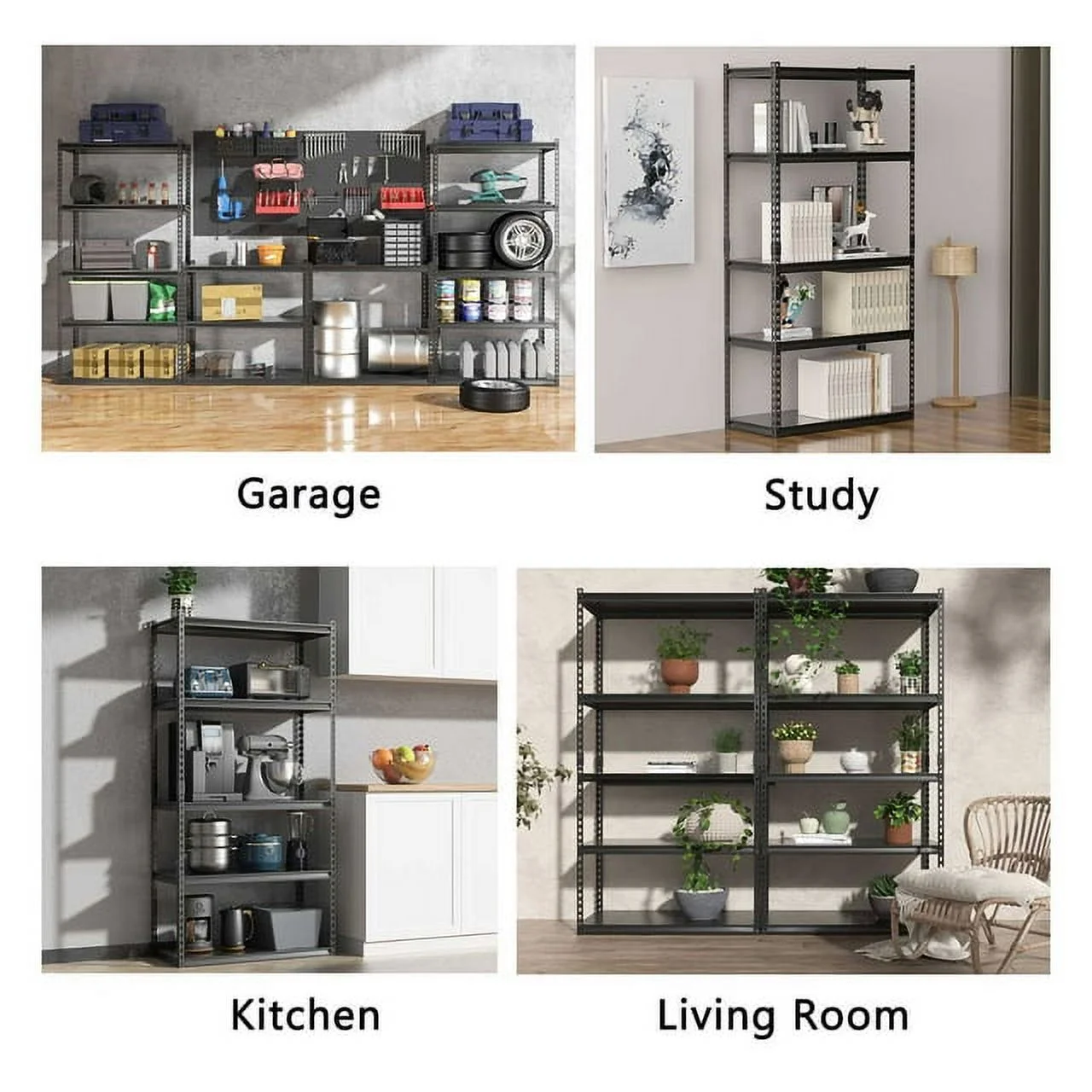 FICISOG 5 Tier Storage Shelves,2PK Heavy Duty Garage Shelving, 400lbs Load Capacity Each Layer
