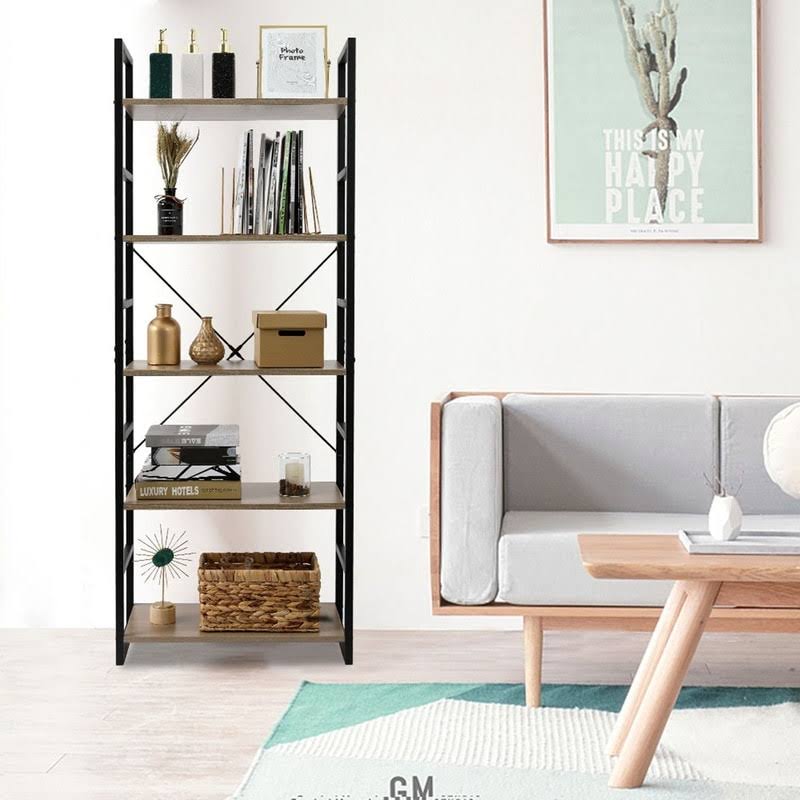 4 / 5 Tier Bookcase Shelf Storage Organizer Wood and Metal Bookshelf - 4 Tier