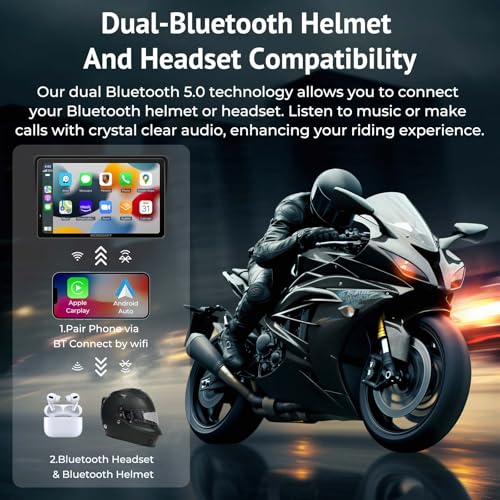 2025 Wonsidary W722 for Motorcycle CarPlay & Android Auto,7" Waterproof Smart GPS Navigation System Screen,Car Play Moto with Light Sensor
