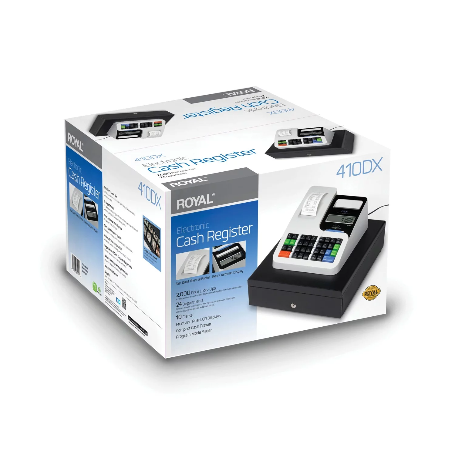 Royal Electronic Cash Register - 2000 PLUs - 10 Clerks - 24 Departments - Thermal Printing - Radiant Selections