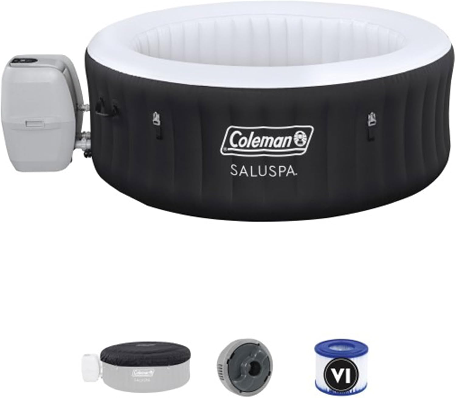 Coleman 4 Person Capacity Inflatable Portable Round Hot Tub with 60 Air Jets, Tub Cover and Pump, Durable Thick Material for Outdoor Use, Black