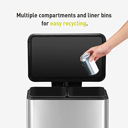 EKO EcoCasa II 36L+24L Dual Trash Can with Recycle Bin, Stainless Steel Garbage Can with Lid, Deodorizer Compartment
