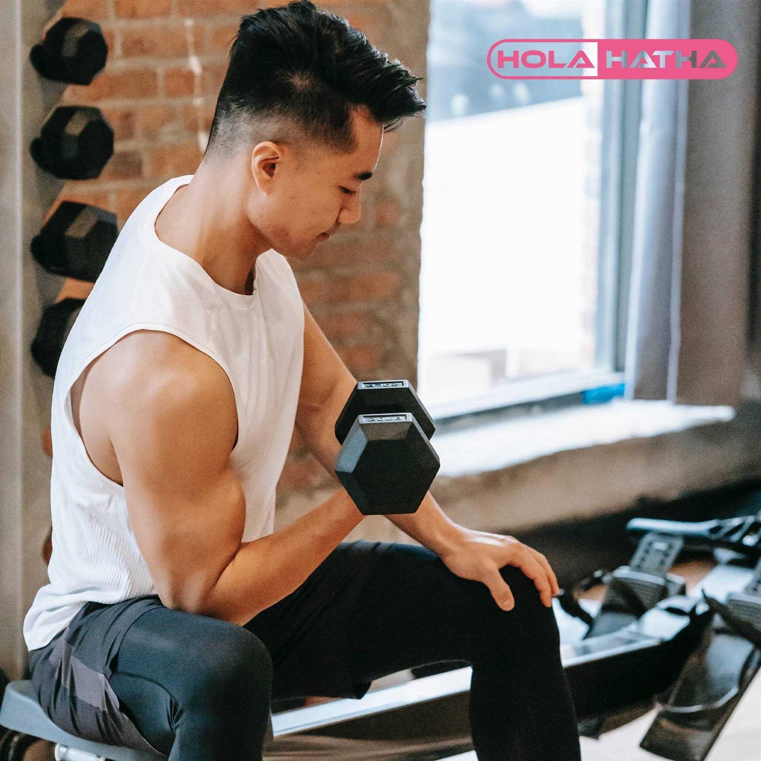 HolaHatha Hexagonal Dumbbell Free Hand Weight Set w/Rack - Sports Supplies Online Store