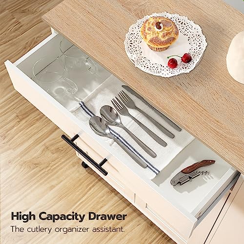 HOOBRO Kitchen Island with Power Outlet, Kitchen Storage Island with Spice Rack and Drawer, Rolling Kitchen on Wheels, for Home, Dining Room