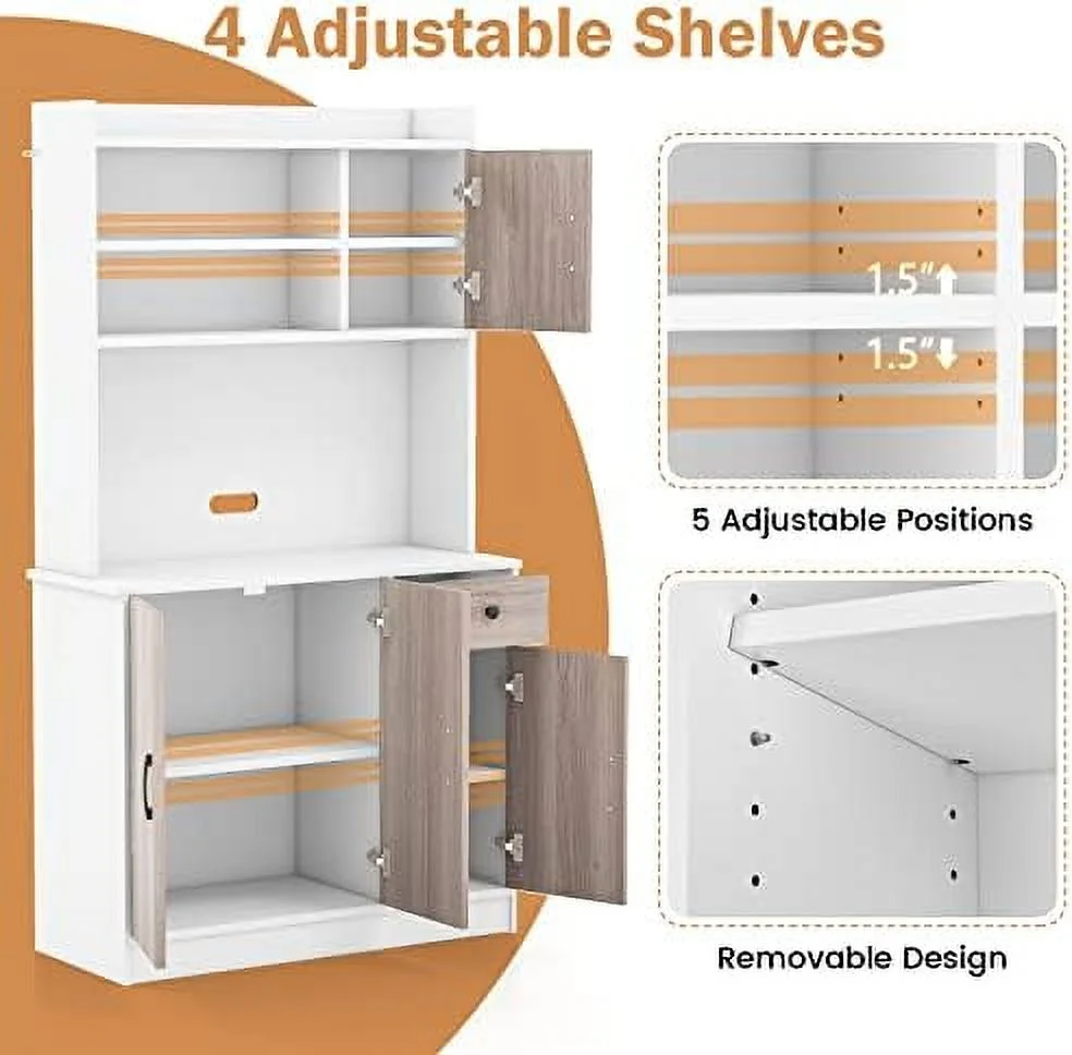 CCBIUOMBO Kitchen Pantry  Cabinet  71'' Freestanding Microwave Cupboard with 3 Cabinets
