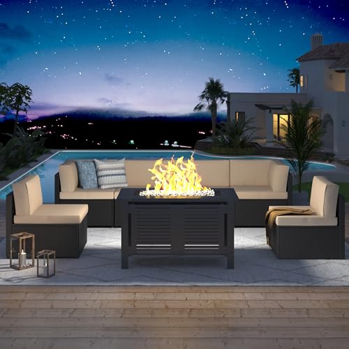 U-MAX 7 Piece Outdoor Patio Furniture Set, PE Rattan Outdoor Wicker Sectional Furniture Chair Set with Cushions and Tea Table