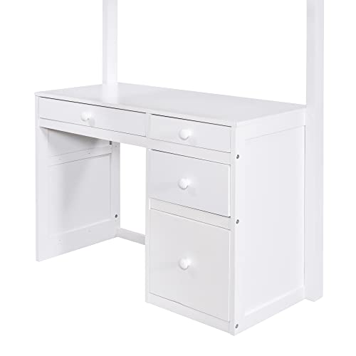 Harper & Bright Designs Full Size Loft Bed with Wardrobe and Desk, Solid Wood Loft Bed Frame with Storage, for Kids Teens Adults (Full Size, White)