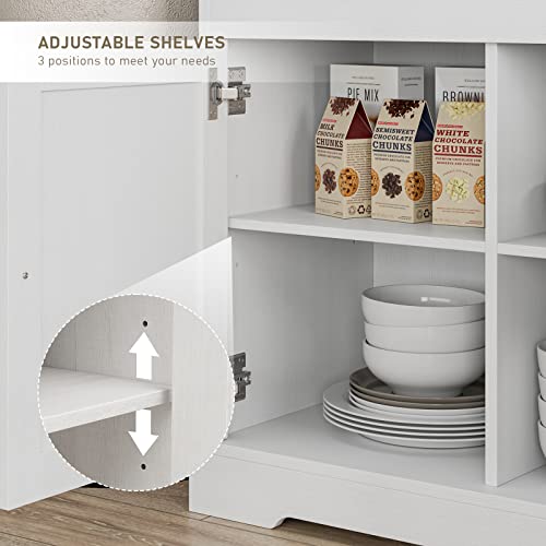 Keyluv White Buffet Cabinet Storage Sideboard Farmhouse Server Bar Wine Cabinet with 3 Drawers & 3 Doors Adjustable Shelves Console Table for Dining