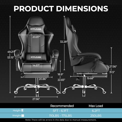 GTPLAYER Gaming Chair, Computer Chair with Footrest and Lumbar Support