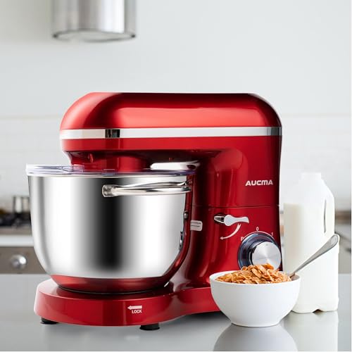 Aucma Stand Mixer,6.5-QT 660W 6-Speed Tilt-Head Food Mixer, Kitchen Electric Mixer with Dough Hook, Wire Whip & Beater (6.5QT, Black)