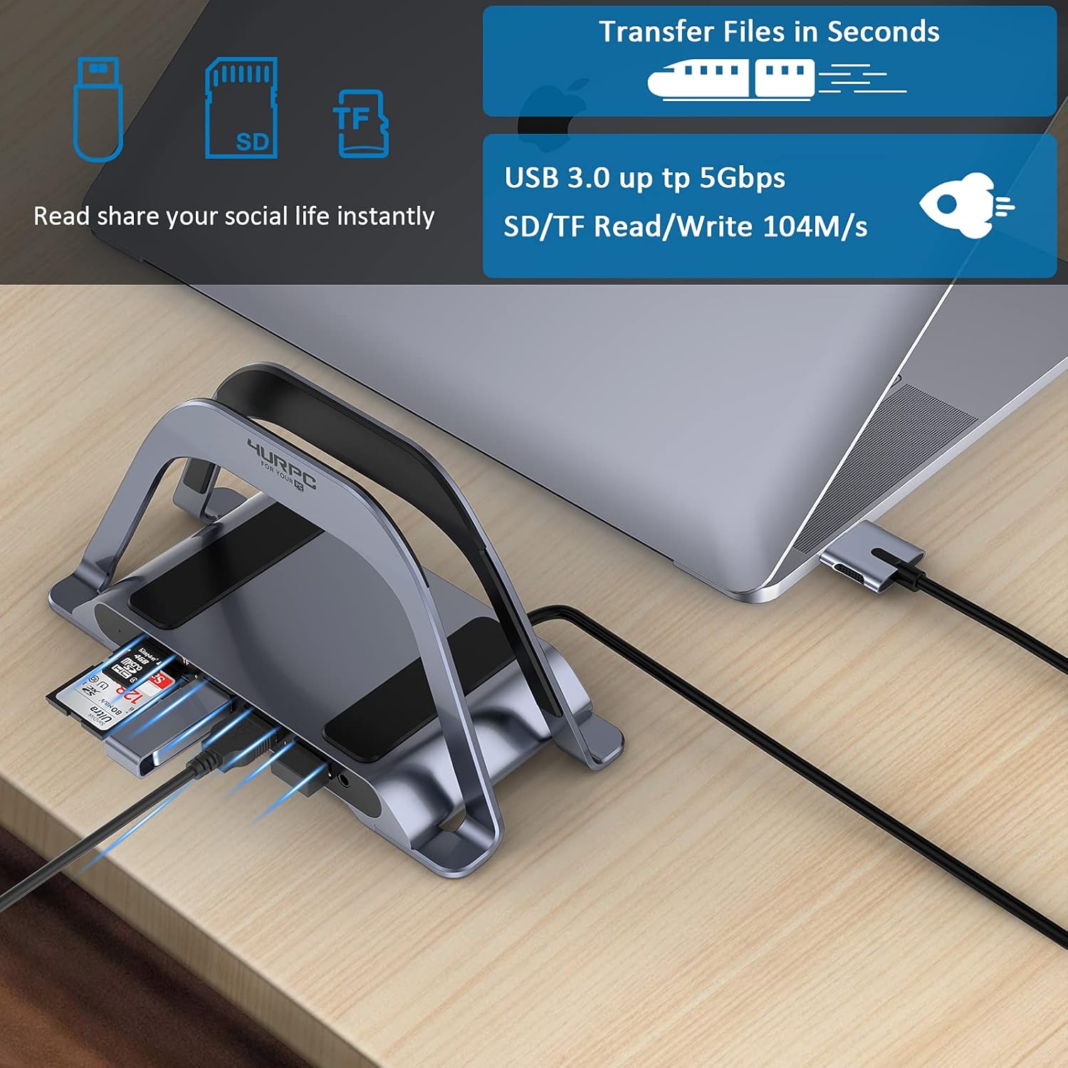 USB C Docking Station Dual Monitor for MacBook Pro Air, 10 in 2 Dual Display USB C HUB with Vertical Stand for Mac