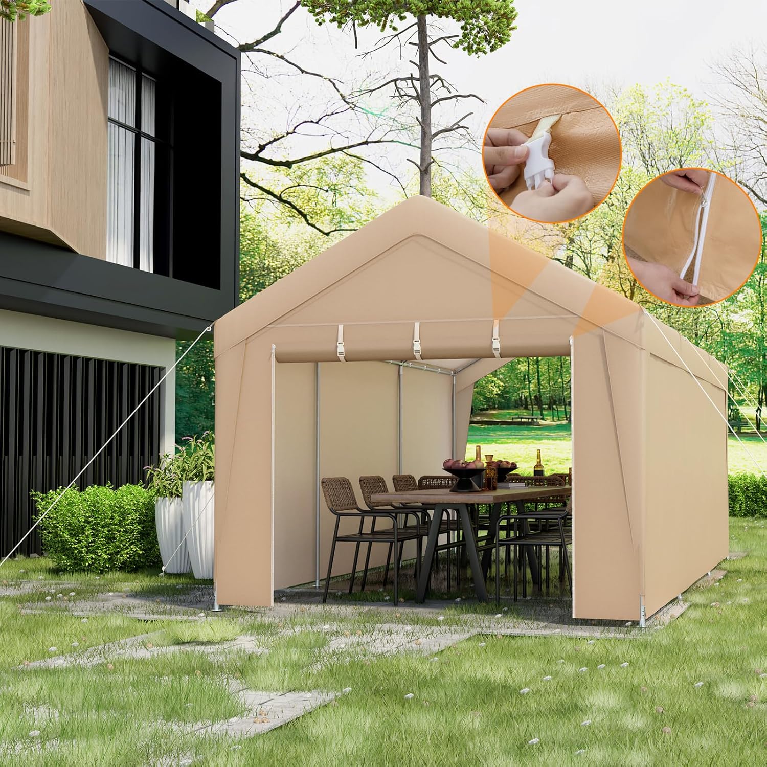 S AFSTAR 10x20FT Carport with Sidewalls, Heavy Duty Car Shelter Tent with 2 Roll-up Doors, 180g PE Canopy, 8 Sturdy Galvanized Steel Legs