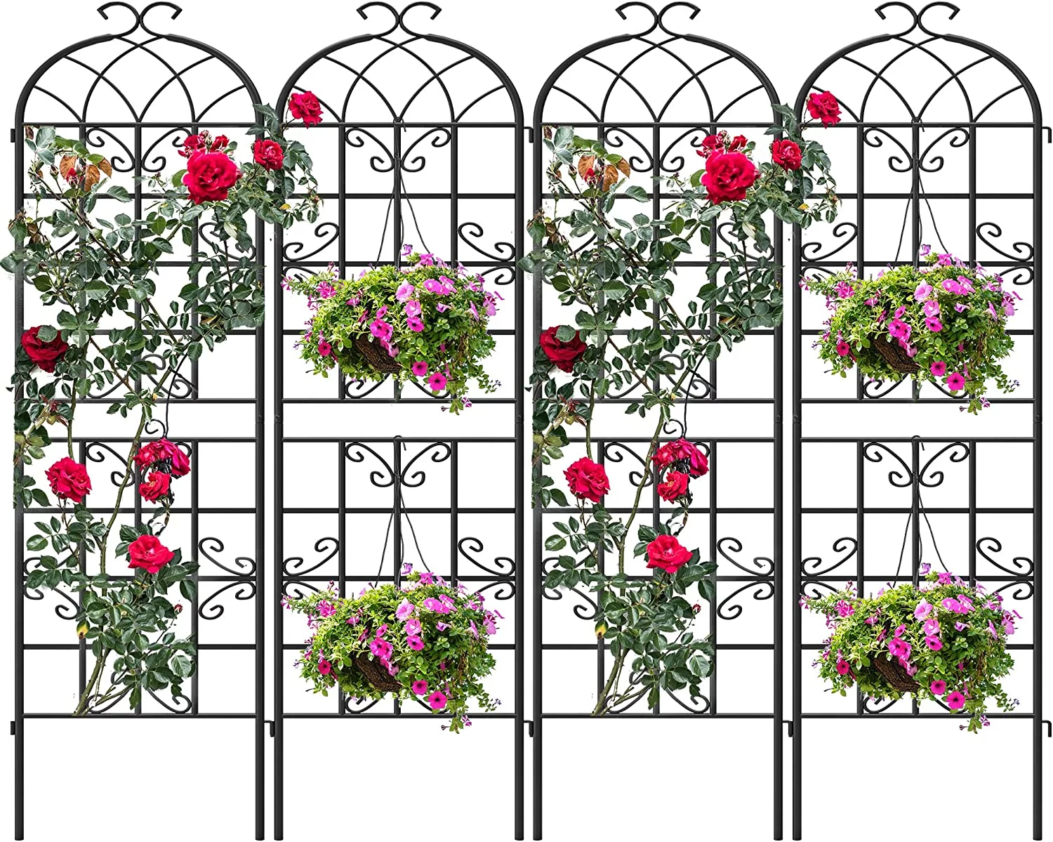 DWVO Metal Decorative Garden Fencing 4 Pack Black Trellis for Climbing Plants Vegetables Flower Plant Trellis for Outdoor Patio(19.7"×86.6")