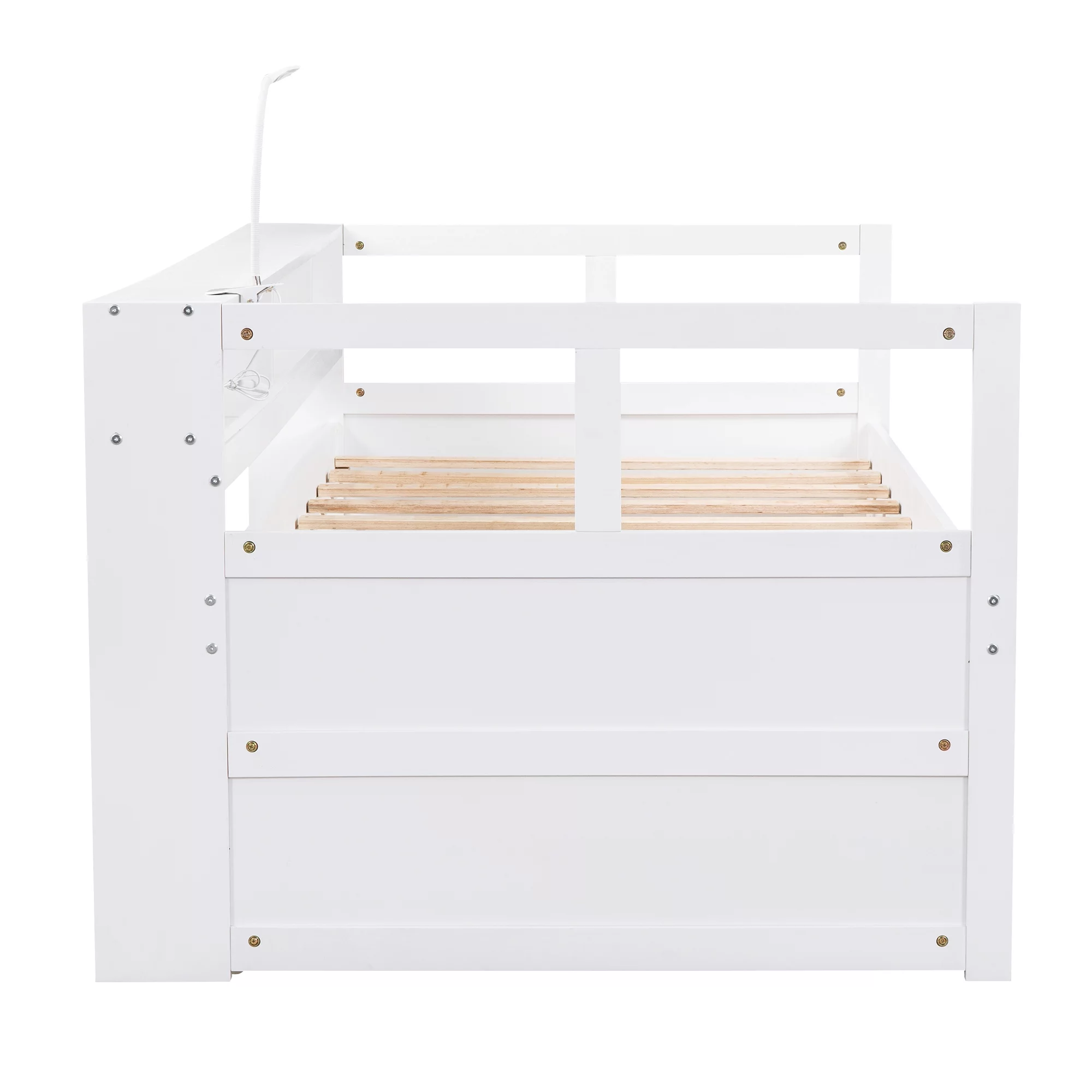 EUROCO Twin Platform Bed with Storage Shelf, Convertible Daybed with Night Light and USB Charging for Kids Teens Adults, 3 Beds in One, White