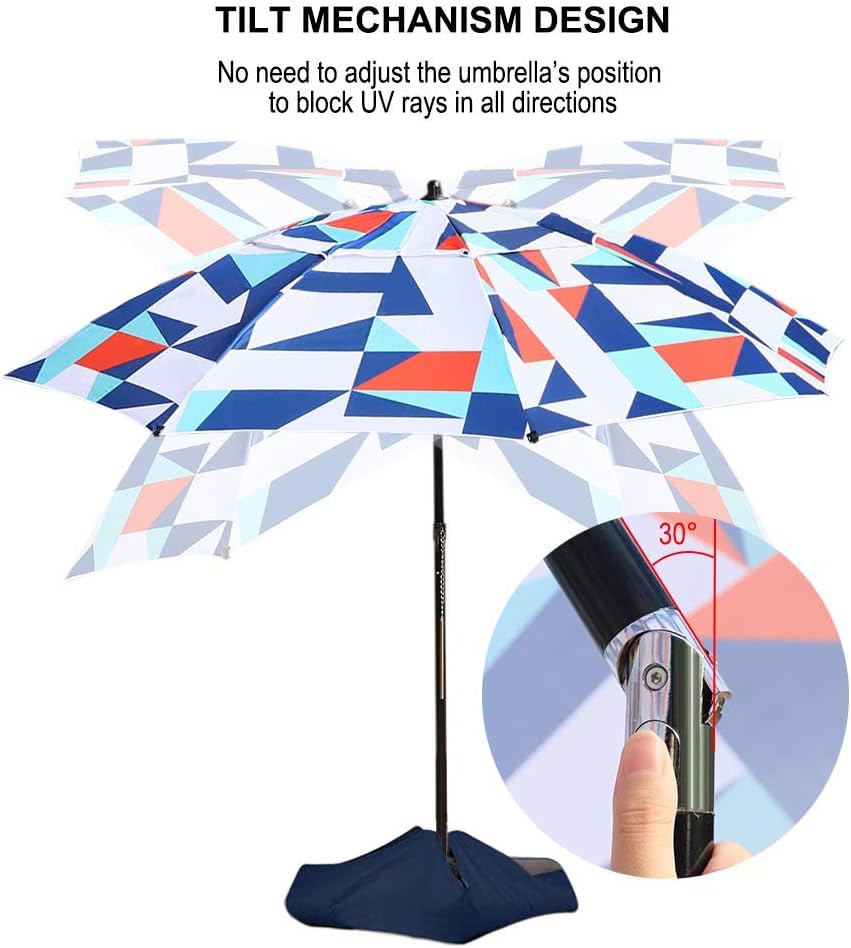 Beach Umbrella, TOTEBOX 7.5ft Portable Patio Sunshade Umbrella UPF 50+ Protection with Tilt Sand Anchor Carry Bag and Sand Bag for Yard and Pool