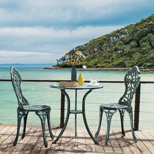 Yaheetech 3-Piece Outdoor Bistro Set w/Leaf Design, Rust-Resistant Cast Aluminum Table and Chairs for Balcony Backyard Garden