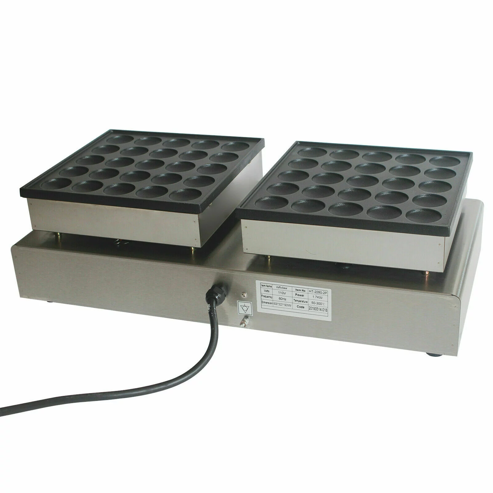 ANQIDI 1600W 25 + 25 Pcs Mini Stainless Steel Waffle Maker Electric Nonstick 1.7" Round Dutch Pancakes Making Machine
