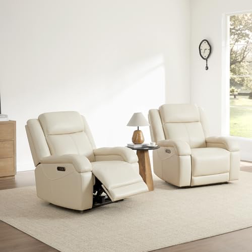 Watson & Whitely Genuine Leather Power Recliner Chairs for Adults, Wall Hugger RV Recliner with Power Headrest & Charging Ports