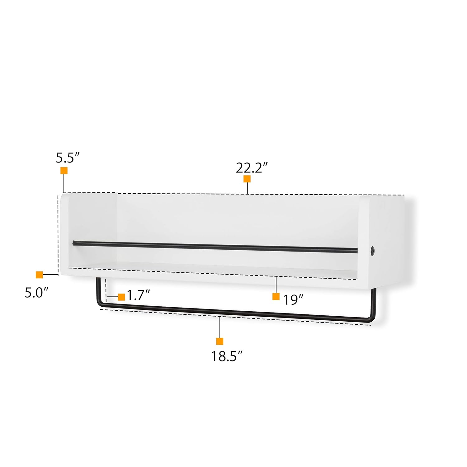 Rustic State White Rustic Bathroom Wood Wall Shelf with Metal Rail Also Multi Use Can Be Used in Living Room or Bedroom Wall Shelf